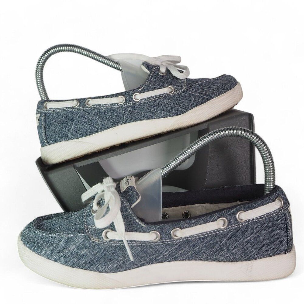 L.L. Bean Canvas Slip-on Boat‎ Shoes Heather Blue / White 287089 Women's 6.5M